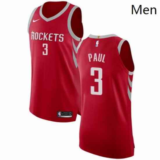 Mens Nike Houston Rockets 3 Chris Paul Authentic Red Road NBA Jersey Icon Edition
